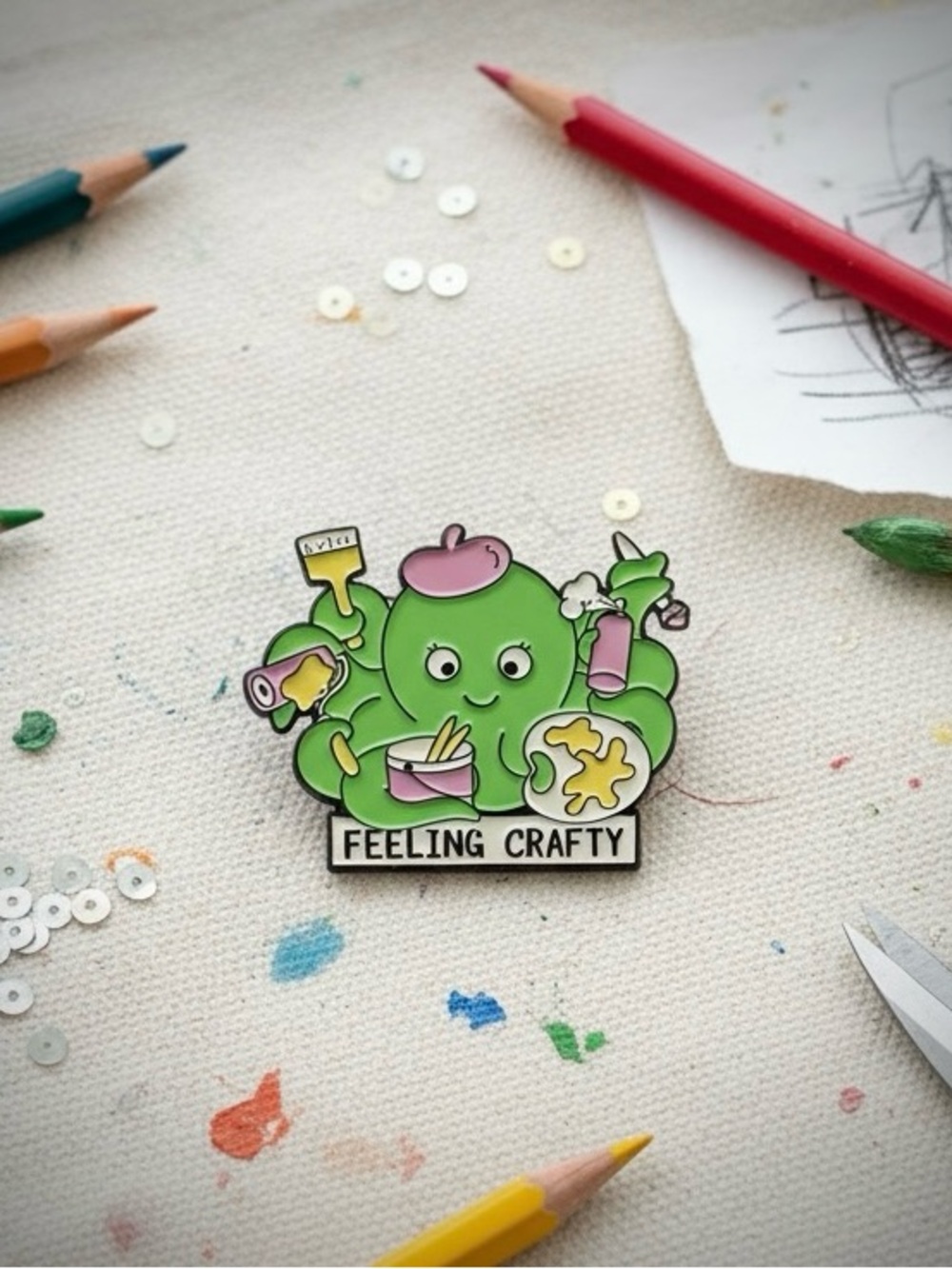 Feeling Crafty Octopus Enamel Pin Paint Art Supplies Cute Brooch